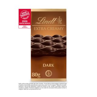 LINDT Extra Creamy, tableta de ciocolata, fina, neagra, 80g