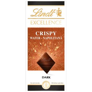 LINDT Excellence Crispy Wafer Dark, tableta de ciocolata, neagra, cu napolitana, 100 g