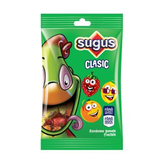 SUGUS Clasic, caramele, cu capsuni, lamaie si portocale, 80g