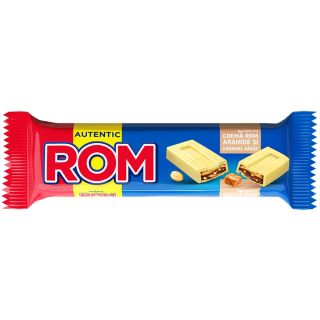 ROM Autentic, baton de ciocolata, alba cu rom, arahide si caramel sarat, 44g