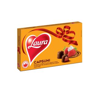 LAURA, bomboane de ciocolata, cu crema de capsuni si frisca, 138g