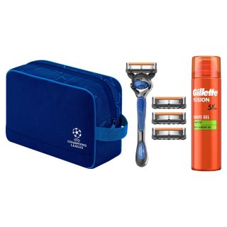 Set cadou GILLETTE ProGlide UEFA Champions League, aparat de ras + 4 rezerve + gel de ras Fusion + trusa de voiaj
