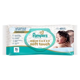 PAMPERS Aqua Soft Touch, servetele umede, textura moale, 99% apa, 60 buc