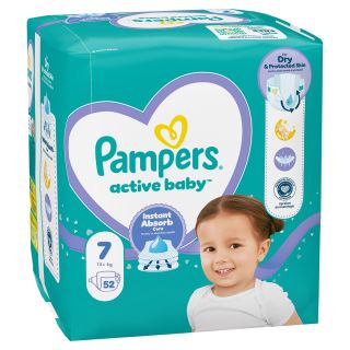 PAMPERS Active Baby, scutece, 15 kg+, marime 7, Giant Pack, 52 buc