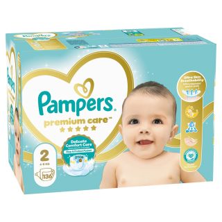 PAMPERS Premium Care, scutece, 4-8 kg, marime 2, Mega Box, 136 buc