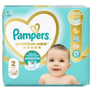 PAMPERS Premium Care, scutece, 4-8 kg, marime 2, Jumbo Pack, 88 buc