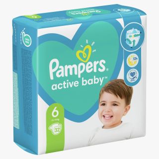 PAMPERS Active Baby, scutece, 13-18 kg, marime 6, Value Pack Minus, 32 buc