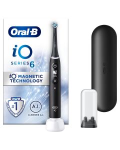 ORAL-B iO6, periuta de dinti electrica, cu Tehnologie Magnetica si Micro-Vibratii, Senzor de presiune Smart, Timer vizibil, 5 moduri, 1 capat, Trusa de calatorie, Negru