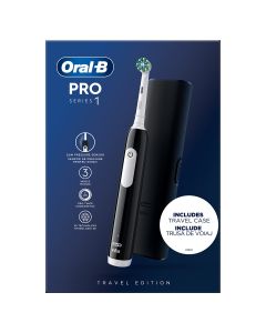 ORAL-B Pro 1, periuta de dinti electrica, Curatare 3D, 3 programe, 1 capat de periaj, trusa de calatorie, Negru