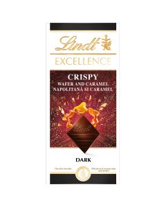 LINDT Excellence Crispy Wafer & Caramel, tableta de ciocolata, napolitana si caramel, 100 g