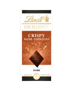 LINDT Excellence Crispy Wafer Dark, tableta de ciocolata, neagra, cu napolitana, 100 g