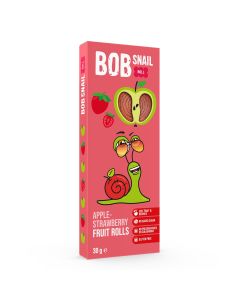 BOB SNAIL Fruit Rolls, Rulou din fructe , gustare din fructe, cu mere si capsune, 30 g
