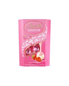 LINDT Lindor, bomboane de ciocolata, alba cu capsuni, 200 g
